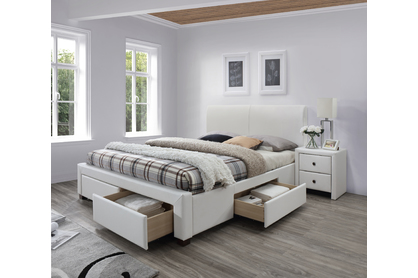 Łóżko tapicerowane Modena 2 z szufladami białe 160X200