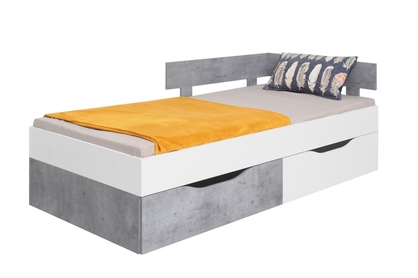 Łóżko młodzieżowe Sigma SI15 L/P z dwiema szufladami - 90x200 - biały lux / beton