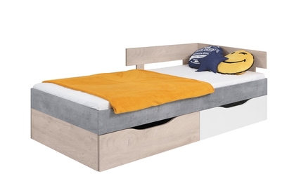 Łóżko młodzieżowe Sigma SI15 L/P z szufladami 90x200 - biały lux / beton / dąb