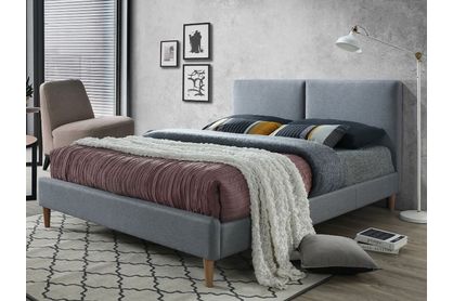Łóżko tapicerowane Acoma 160x200 - szary / dąb