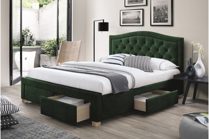 Łóżko tapicerowane Electra Velvet 160x200 - zielony / dąb