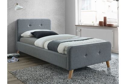 Łóżko tapicerowane Malmo 90x200 - szary / dąb