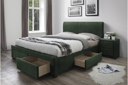Łóżko tapicerowane Modena 3 z szufladami ciemny zielony velvet 160X200