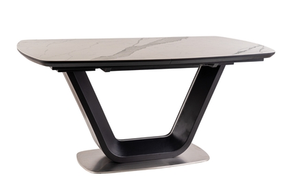 Stół rozkładany Armani 160-220x90 cm - biały efekt marmuru / czarny mat