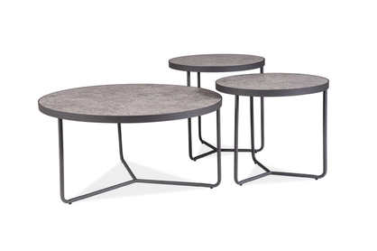Zestaw okrągłych stolików kawowych Demeter - szary / efekt betonu / czarne nogi - 3 elementy