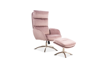 Fotel wypoczynkowy Monroe Velvet z podnóżkiem - antyczny róż Bluvel 52