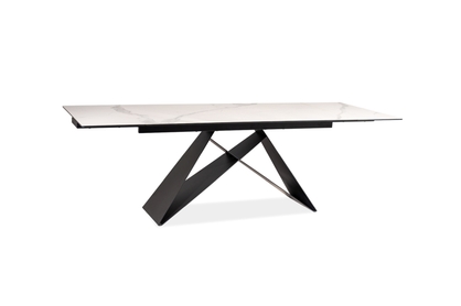 Stół rozkładany Westin III z ceramicznym blatem 160-240x90 - efekt marmuru / biały / czarny mat