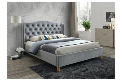 Łóżko tapicerowane Aspen Velvet 140x200 - szary / dąb