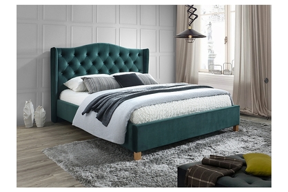 Łóżko tapicerowane Aspen Velvet 180x200 - zielony / dąb