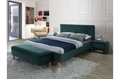 Łóżko tapicerowane Azurro Velvet 180x200 - zielony / dąb
