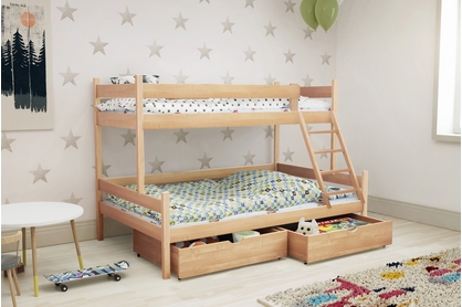 Łóżko piętrowe drewniane Poli z szufladami - 80x190 