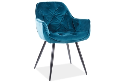 Krzesło tapicerowane z podłokietnikami Cerry Velvet - turkus Bluvel 85 / czarne nogi