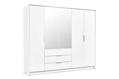 Nowoczesna szafa z lustrem i trzema szufladami Togo 255 cm - biała