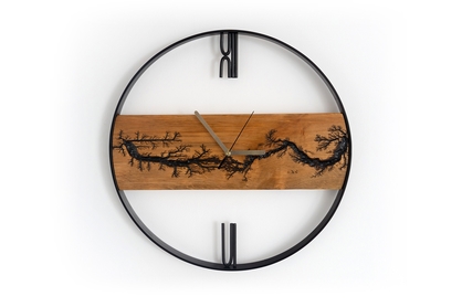 Drewniany zegar ścienny KAYU 03 Olcha w stylu Loft - Czarny- 43 cm