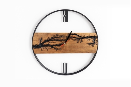 Drewniany zegar ścienny KAYU 06 Olcha w stylu Loft - Czarny- 44 cm