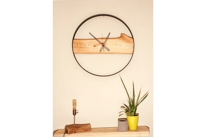 Drewniany zegar ścienny KAYU 11 Dąb czerwony w stylu Loft - Czarny - 70 cm