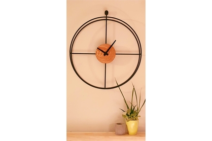 Stalowy zegar ścienny KAYU 14 Dąb w stylu Loft - Czarny - 75 cm