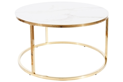 Okrągły stolik kawowy Sabine 80 cm - biały marmur / złoty