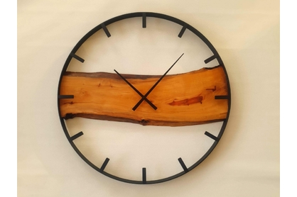 Drewniany zegar ścienny KAYU 27 Grusza w stylu Loft - Czarny - 70 cm