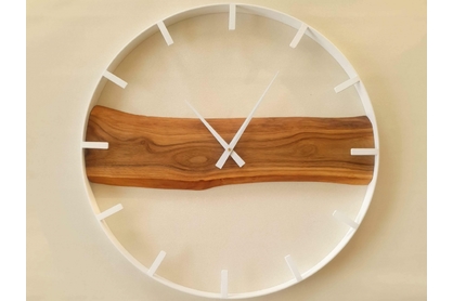 Drewniany zegar ścienny KAYU 30 Orzech w stylu Loft - Biały - 70 cm
