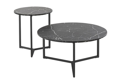 Zestaw okrągłych stolików kawowych Ravello - marmur / czarny - 2 elementy