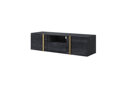 Wisząca szafka RTV Verica z wnęką i szufladą 150 cm - czarny beton / złote uchwyty