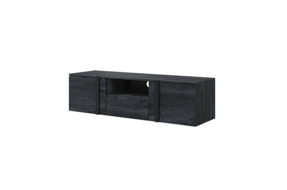 Wisząca szafka RTV Verica z wnęką i szufladą 150 cm - czarny beton / czarne uchwyty