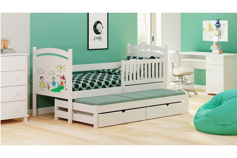 Łóżko dziecięce parterowe wysuwane Amely 80x180 z tablicą suchościeralną 