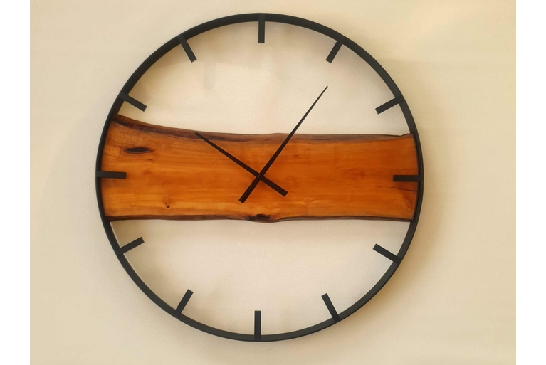 Drewniany zegar ścienny KAYU 29 Grusza w stylu Loft - Czarny - 70 cm
