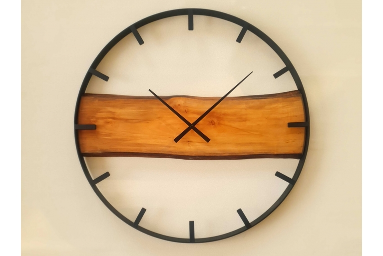 Drewniany zegar ścienny KAYU 33 Grusza w stylu Loft - Czarny - 70 cm