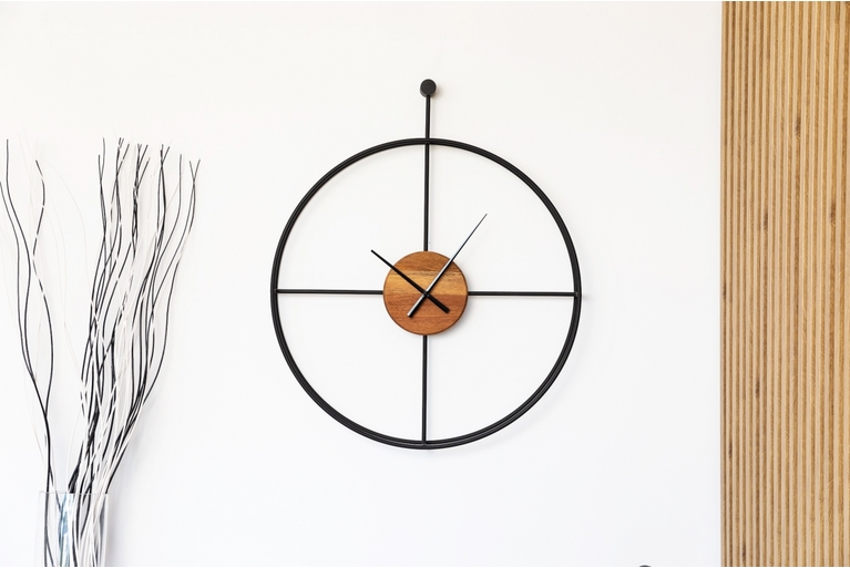 Drewniany zegar ścienny KAYU 37 Drewno egzotyczne w stylu Loft - Czarny - 75 cm