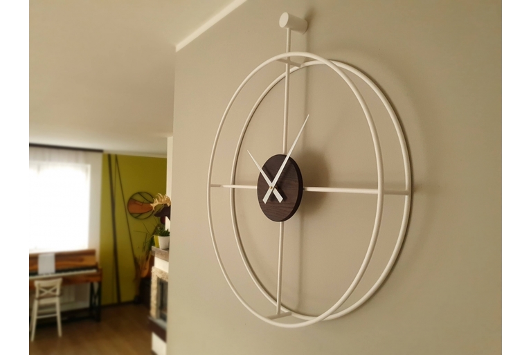 Drewniany zegar ścienny KAYU 40 Czarny dąb w stylu Loft - Biały - 70 cm
