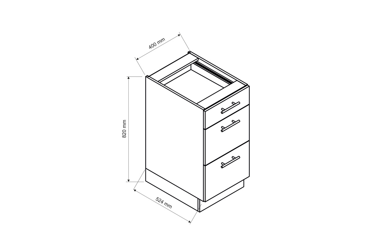 Irma D40 S/3 - szafka dolna z szufladami bryła z szufladami wymiary 