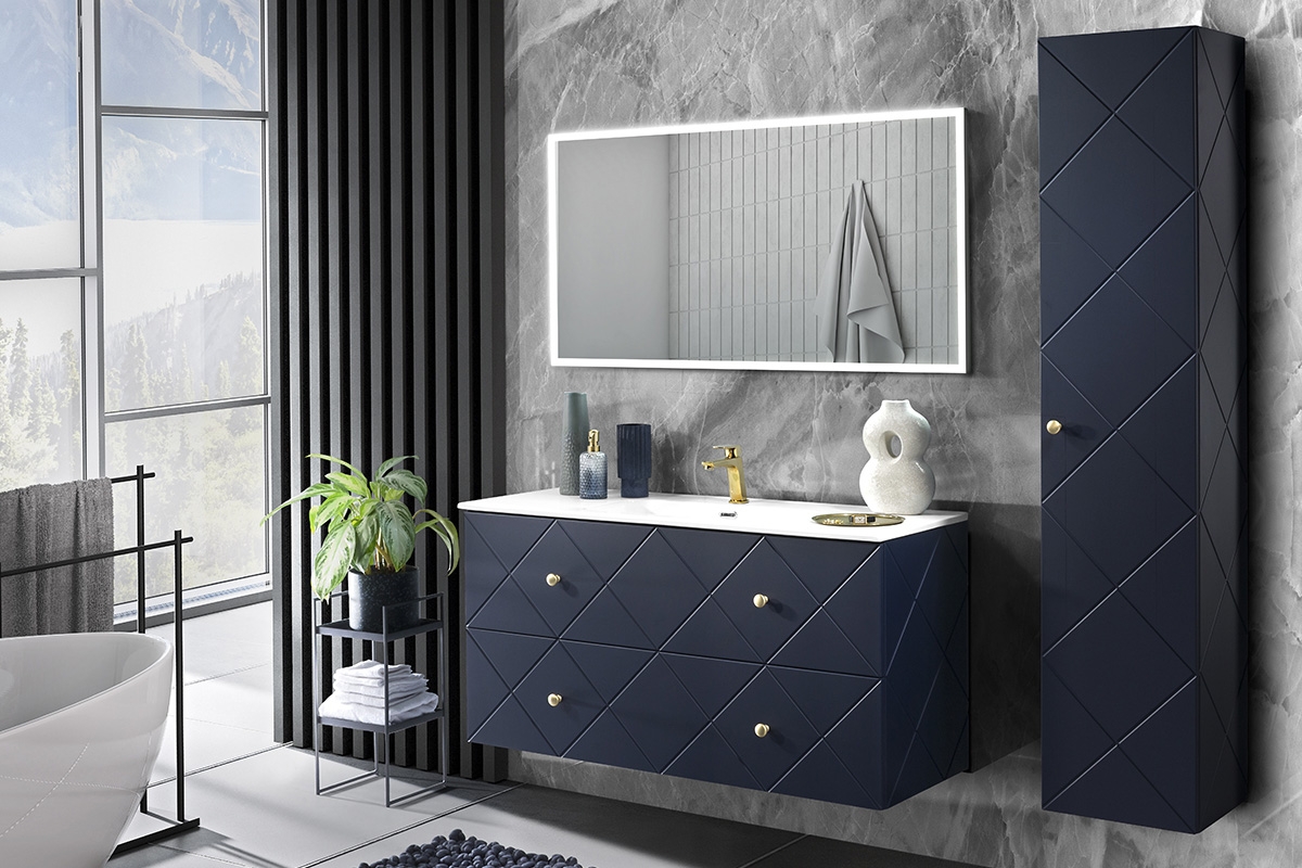 Szafka wisząca pod umywalkę Elegance Blue 120 cm - Wave Blue    nowoczesne meble do łazienki elegance blue 