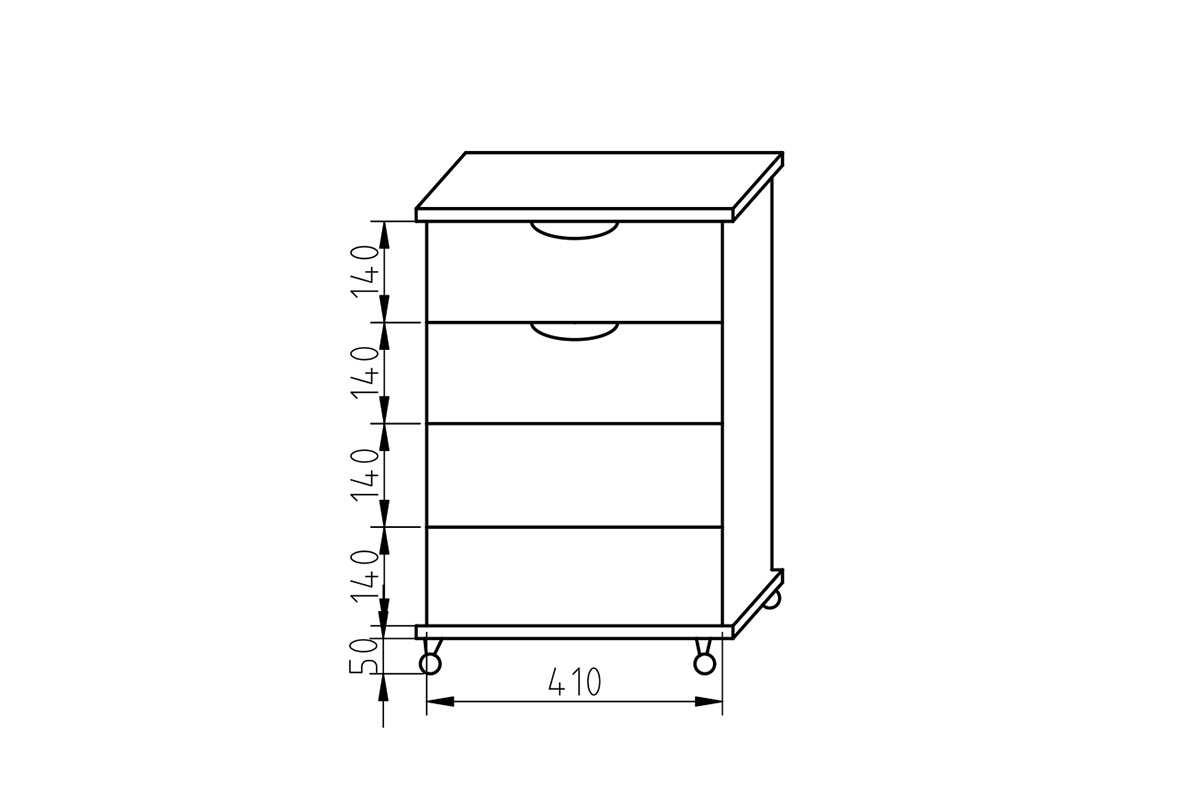 Biurko narożne z kontenerem 205 cm - biel arktyczna kontener BK53N - wymiary