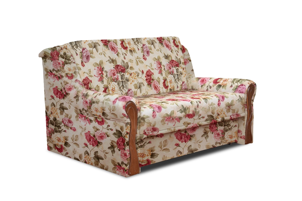 Sofa rozkładana Amerykanka z pojemnikiem Gosia 105 - tkanina drukowana Coral WM 82/średni orzech sofa amerykanka w kwiaty 