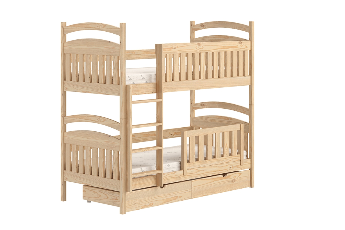Łóżko piętrowe drewniane Amely z szufladami - sosna, 70x140 łóżko sosnowe ze zdejmowaną barierką