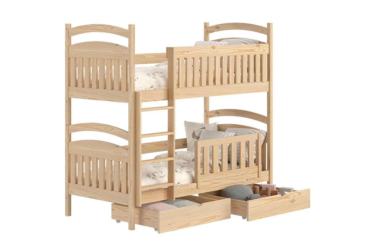 Łóżko piętrowe drewniane Amely z szufladami - sosna, 70x140 łóżko piętrowe z drabinką