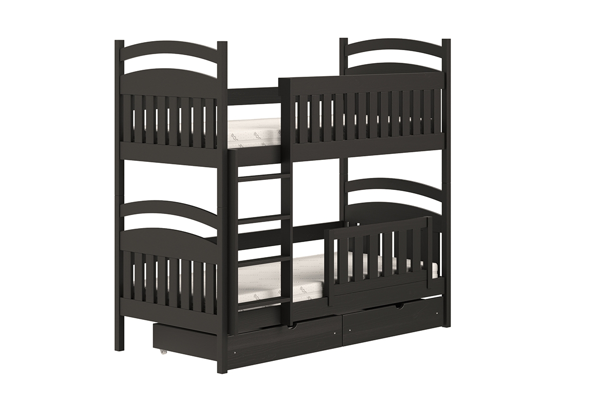 Łóżko piętrowe drewniane Amely z szufladami - czarny, 80x180 łóżko dziecięce dwuosobowe 