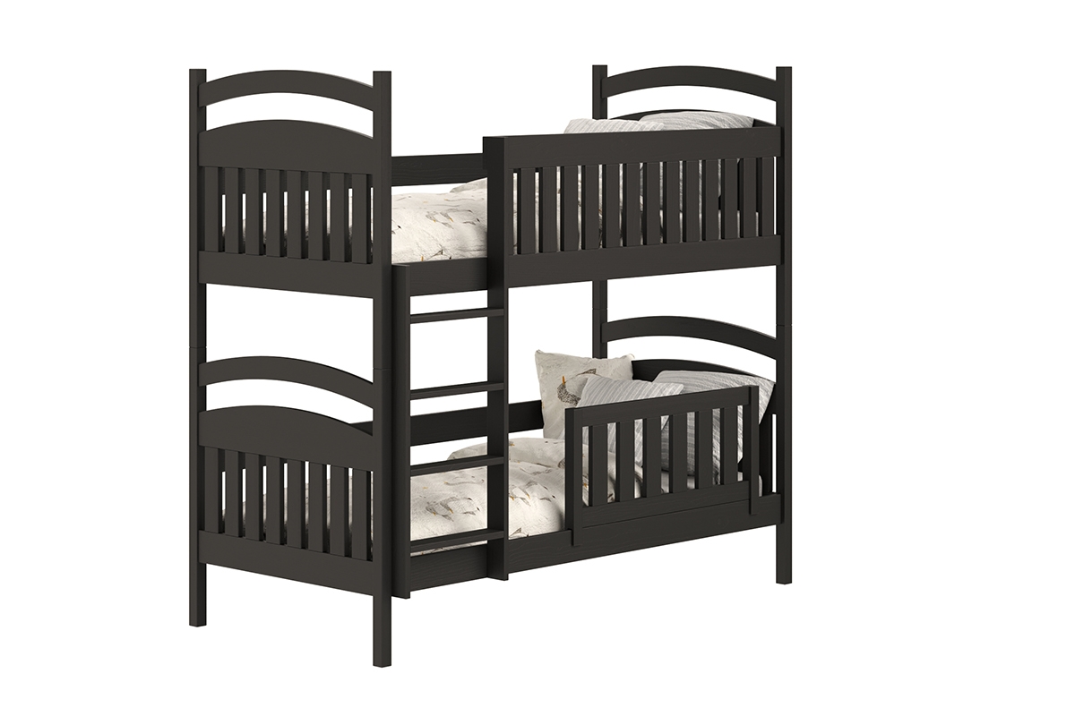 Łóżko piętrowe drewniane Amely z szufladami - czarny, 80x180 czarne łóżko piętrowe z drabinką