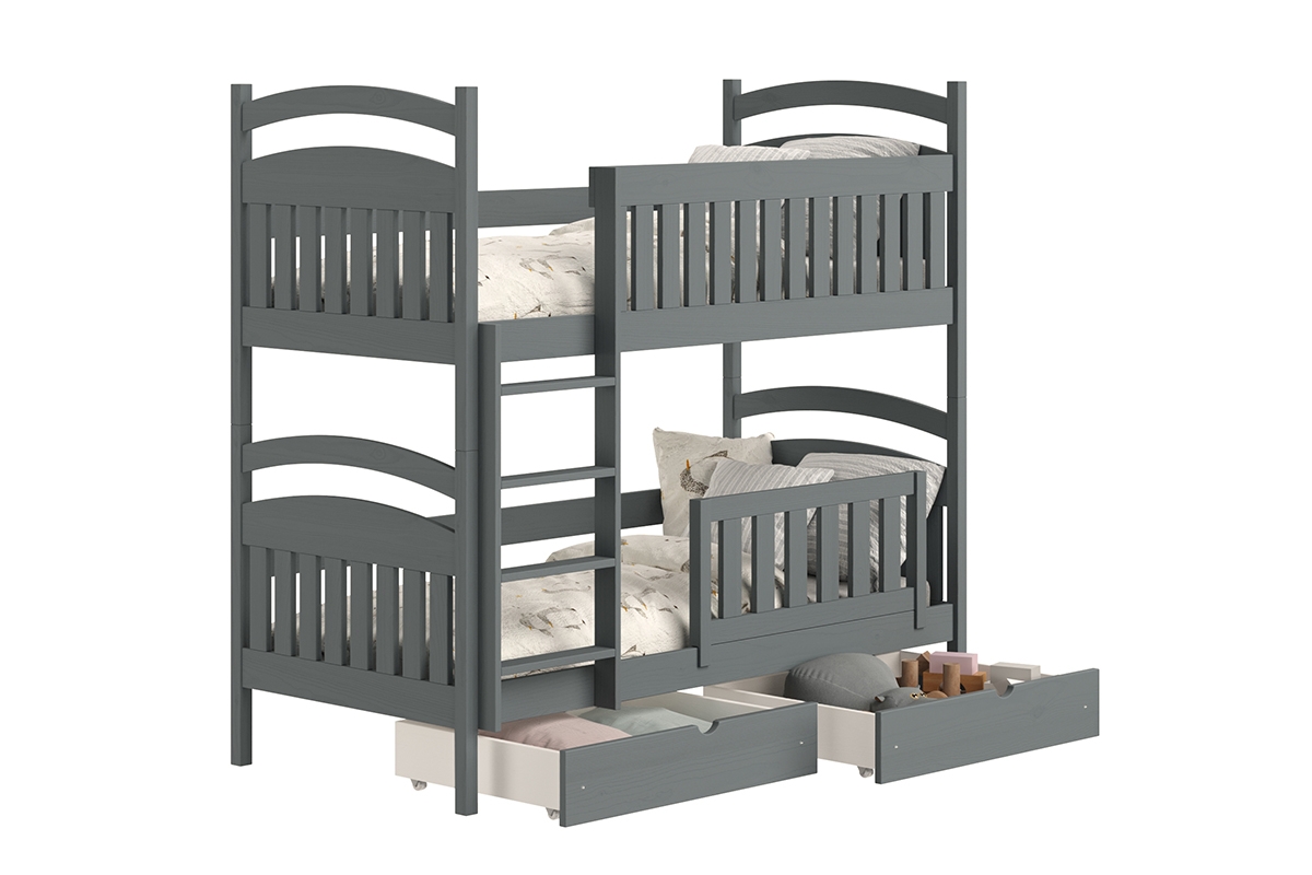 Łóżko piętrowe drewniane Amely z szufladami - grafit, 80x160 łóżko piętrowe z szufladami na zabawki 