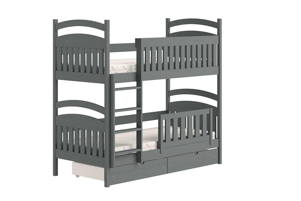 Łóżko piętrowe drewniane Amely z szufladami - grafit, 80x200 bezpieczne łóżko piętrowe 