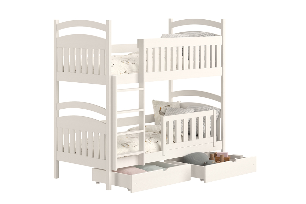 Łóżko piętrowe drewniane Amely z szufladami - biały, 80x160 dziecięce łóżko piętrowe 