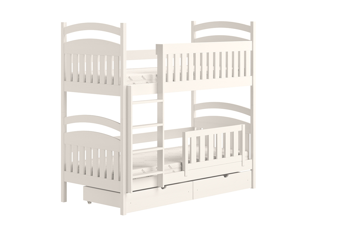 Łóżko piętrowe drewniane Amely z szufladami - biały, 80x200 łóżko dziecięce z barierką