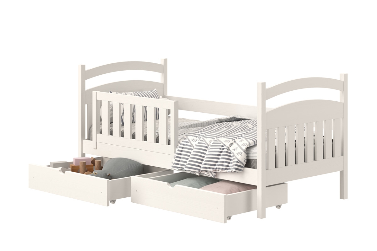 Łóżko dziecięce drewniane Amely - biały, 80x180 białe łóżko dziecięce z szufladami 