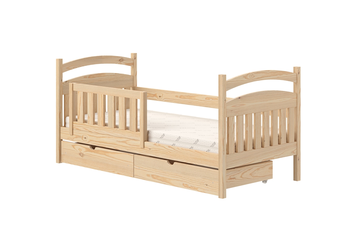 Łóżko dziecięce drewniane Amely - sosna, 80x190 sosnowe łóżko z wezgłowiem 
