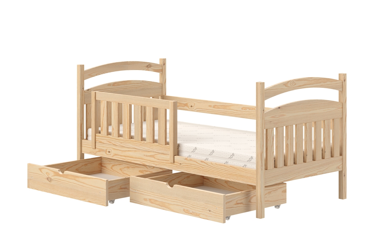 Łóżko dziecięce drewniane Amely - sosna, 80x190 sosnowe łóżko z szufladami 