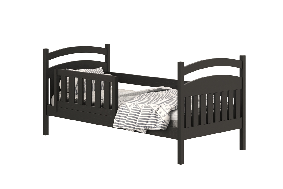 Łóżko dziecięce drewniane Amely - czarny, 80x180 czarne łóżko z barierką 