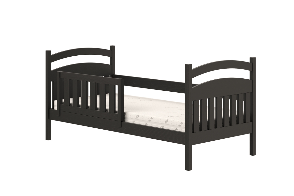 Łóżko dziecięce drewniane Amely - czarny, 80x190 czarne łóżko z wezgłowiem 