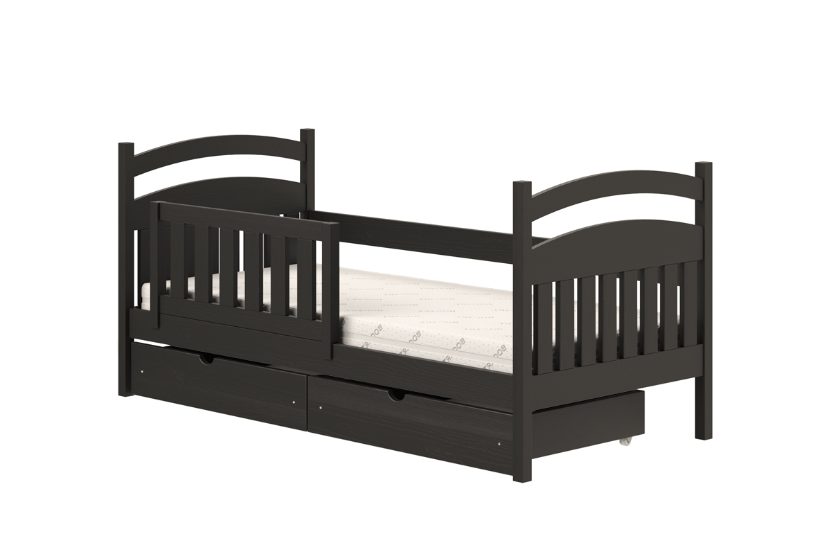 Łóżko dziecięce drewniane Amely - czarny, 80x200 czarne łóżeczko z szufladami na zabawki 